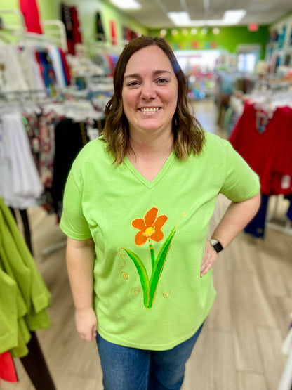 Peg Painted Orange Flower Plus Size Top