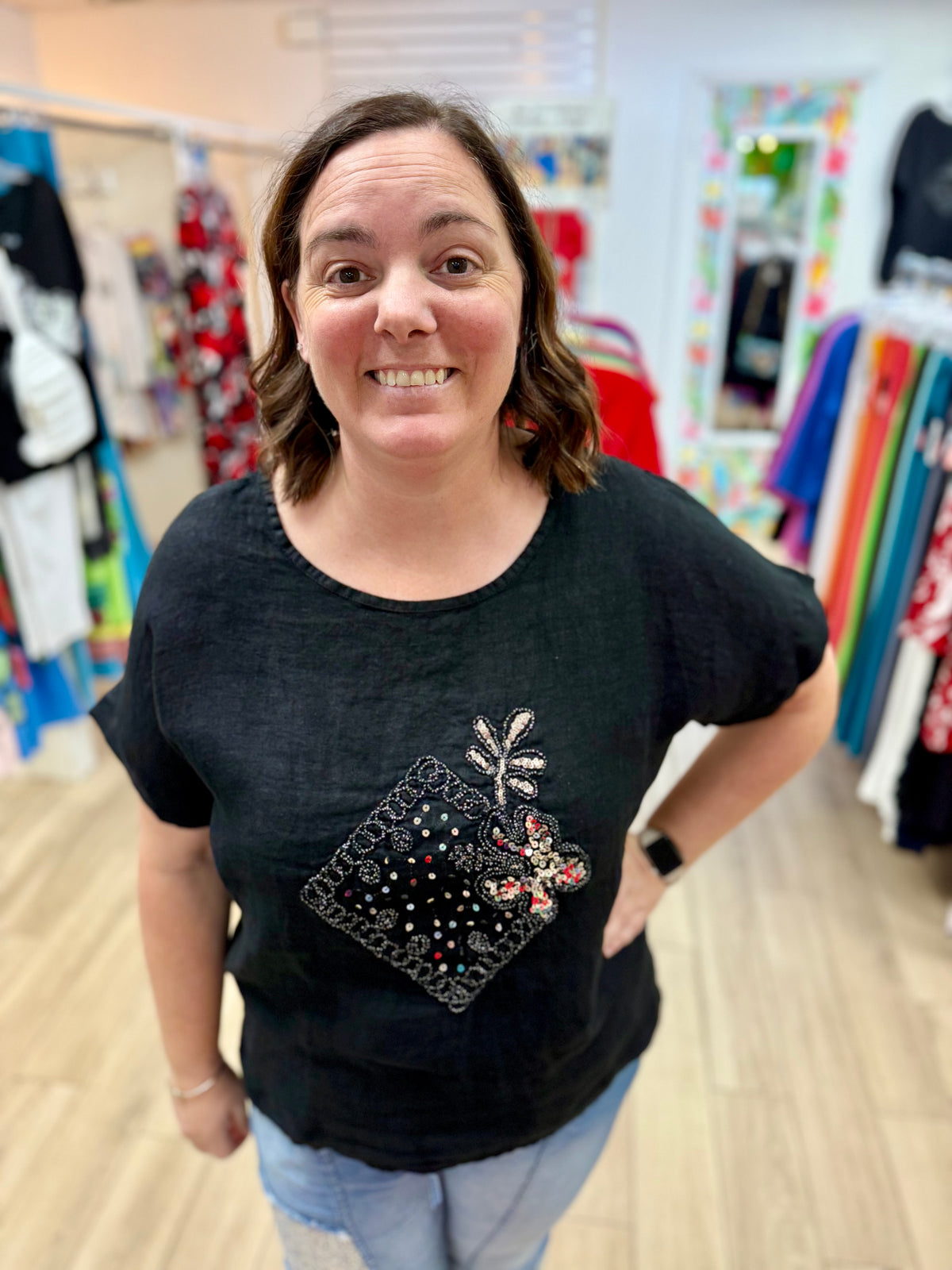 Bella Amore One Size Linen Sequin Top