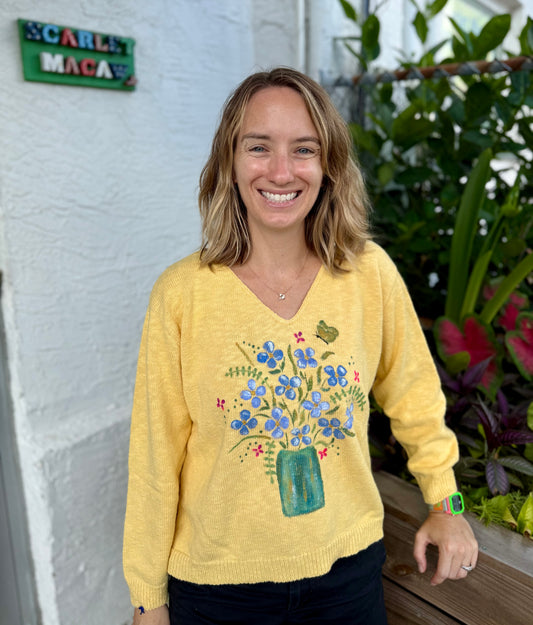 LisaLou Painted Floral Arrangement Sweater