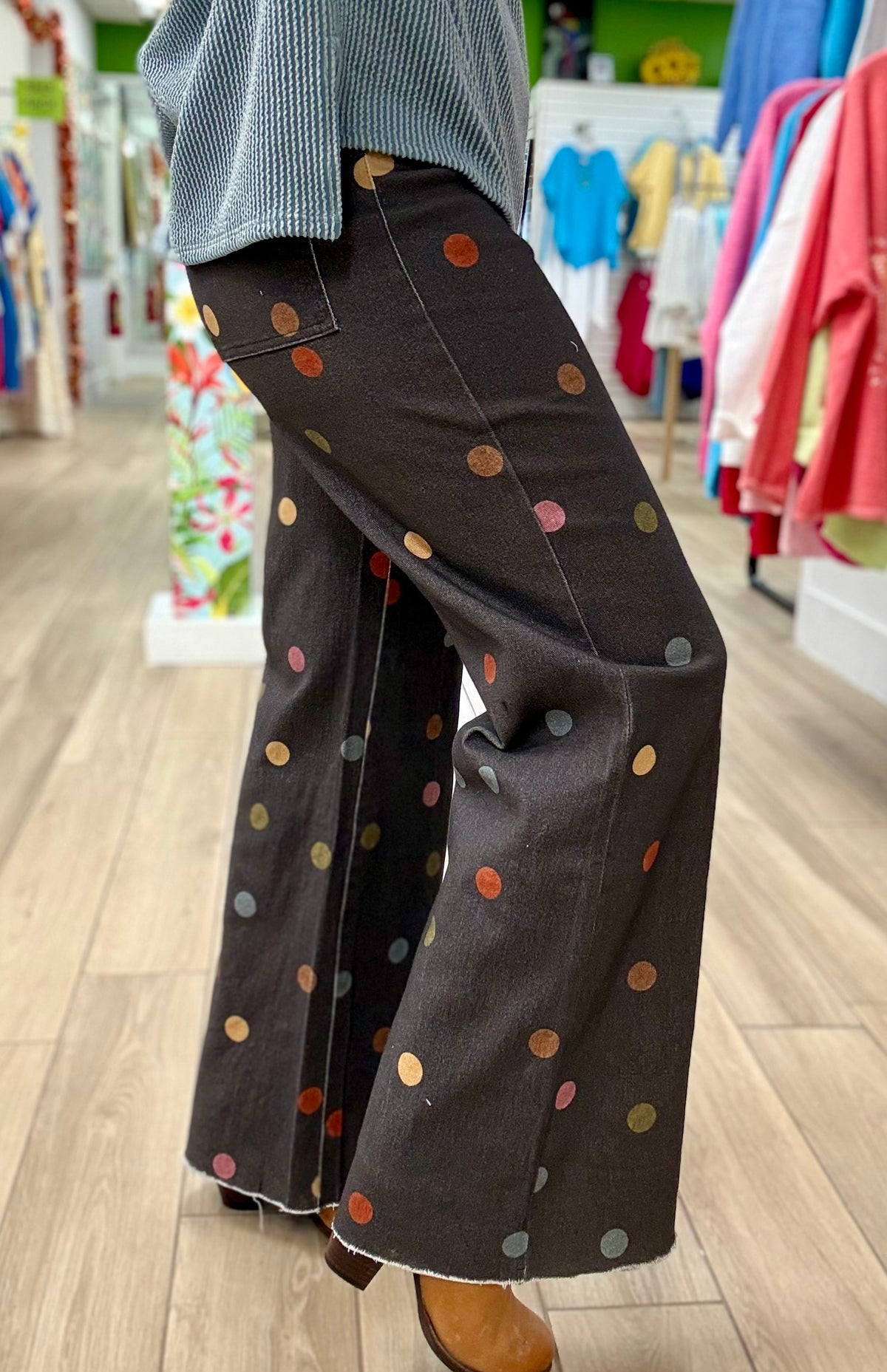 Anniewear Charcoal Polka Dot Wide Jean