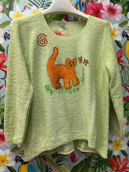 Rosamund Merrill Field of Dreams Cat Painted Sweater