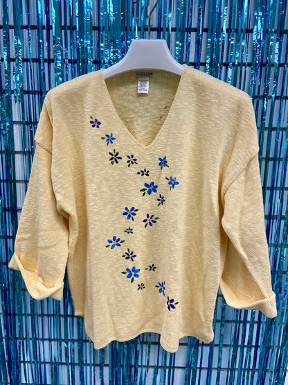 LisaLou Painted Blue Flower Trail Sweater