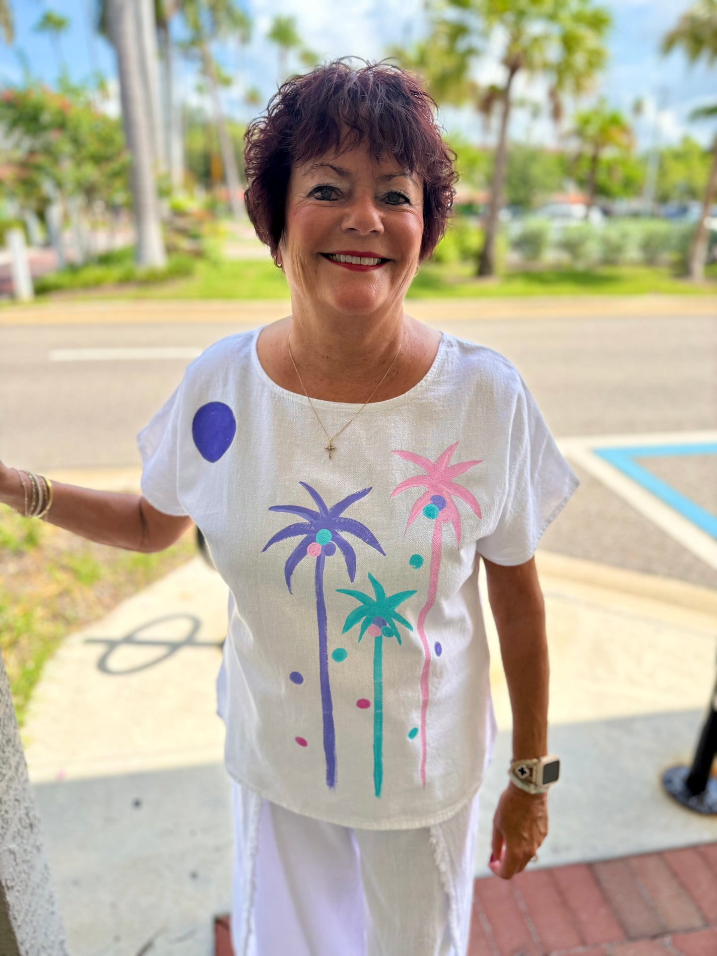 Peg Painted 68 Pastel Palm Trio Top
