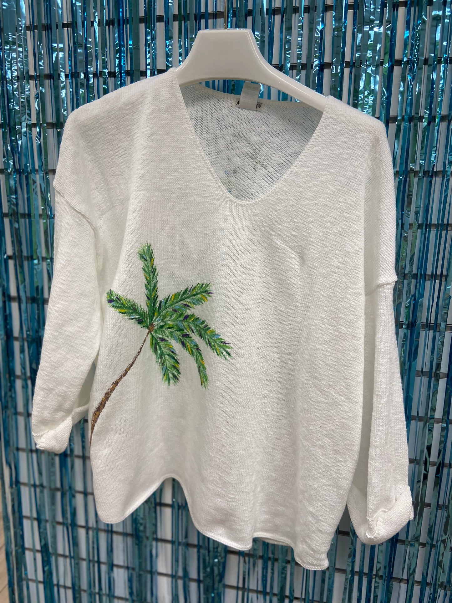 LisaLou Breezy Palm Tree Painted Sweater