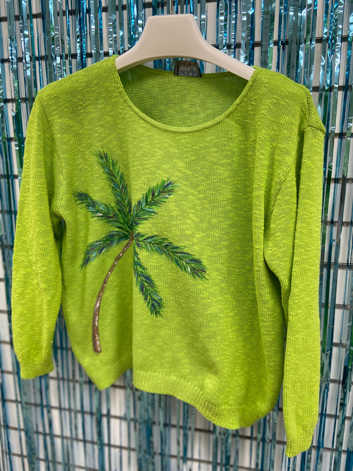 LisaLou Breezy Palm Tree Painted Sweater