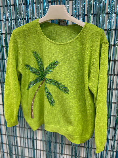 LisaLou Breezy Palm Tree Painted Sweater