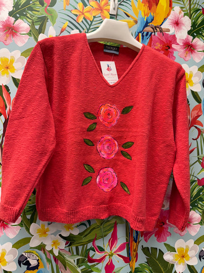 LisaLou Triple Rose Painted Sweater