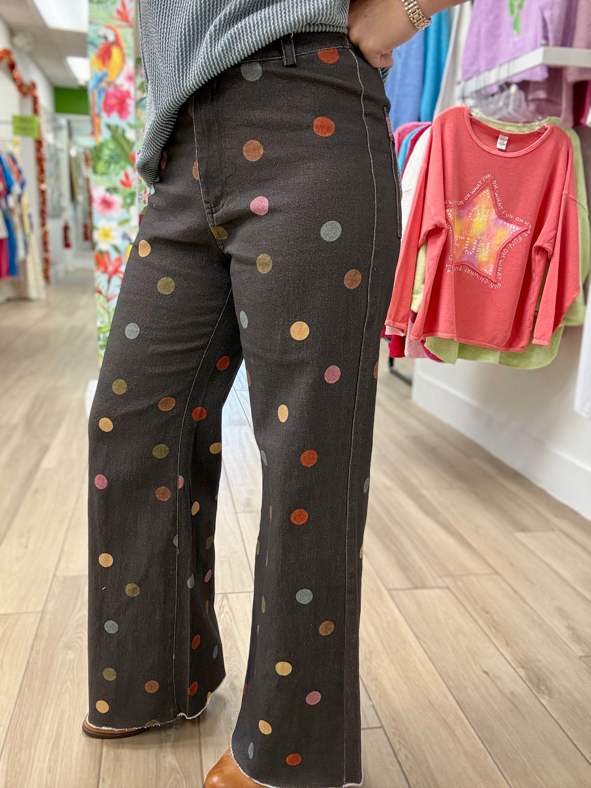 Anniewear Charcoal Polka Dot Wide Jean