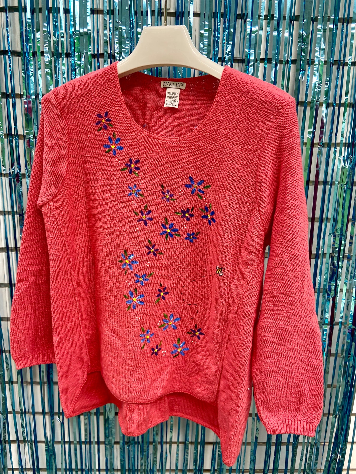 LisaLou Painted Blue Flower Trail Sweater