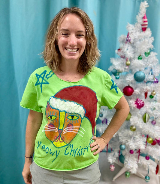 Jackie Ludtke Painted Meowy Christmas Top