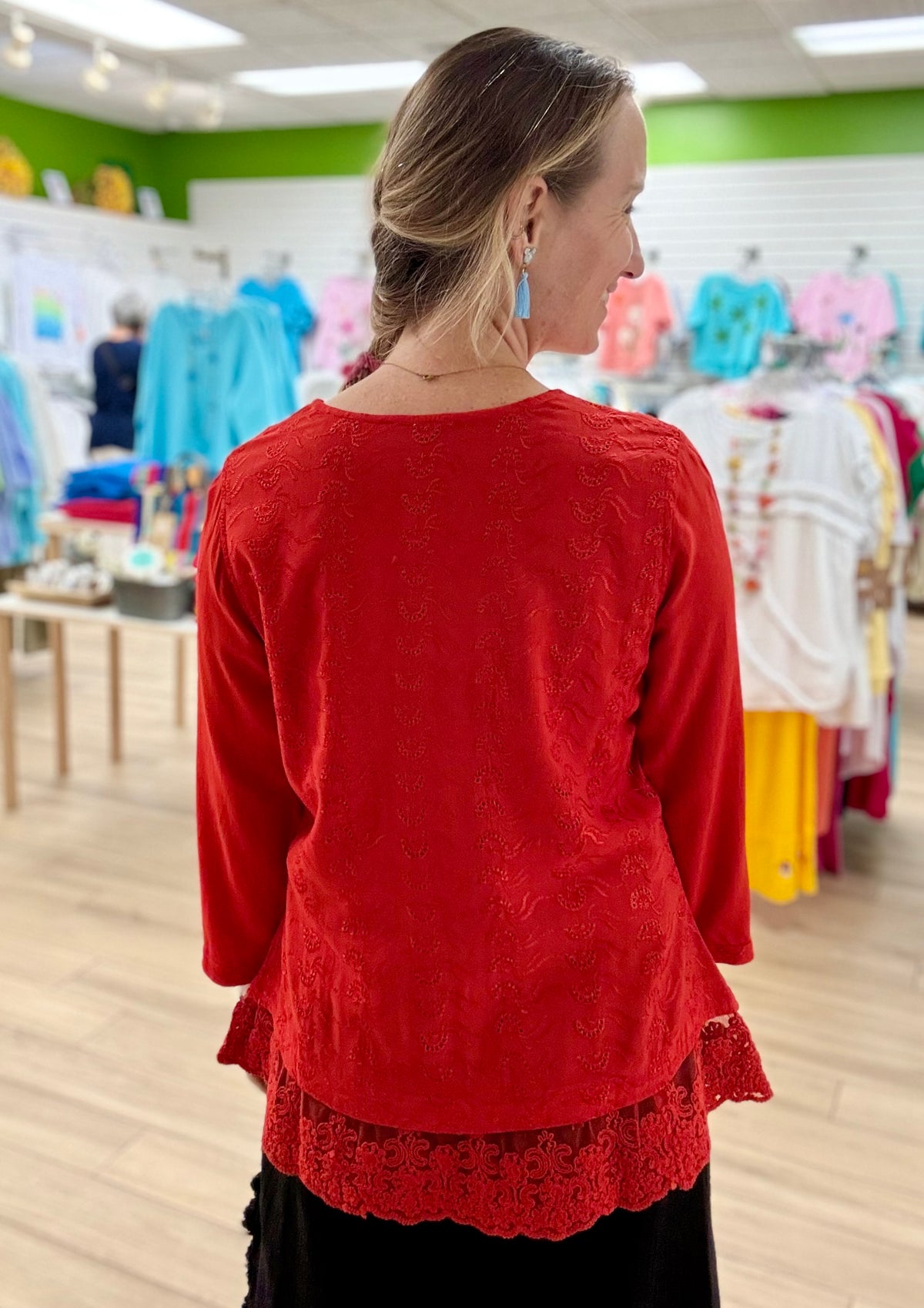 Parsley & Sage Red Vera Lace Top