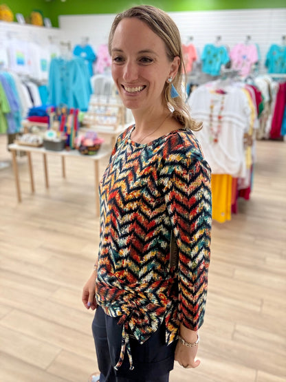 Multiples Chevron Cinch Side Top