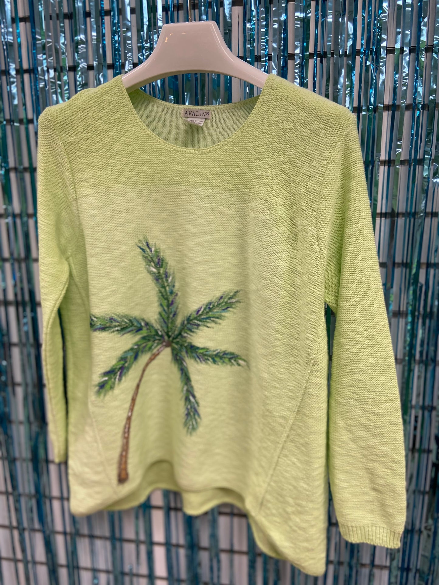 LisaLou Breezy Palm Tree Painted Sweater