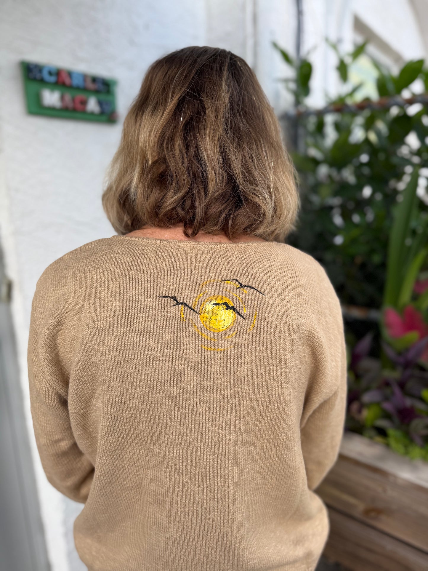 LisaLou Painted Palm Scene Sweater
