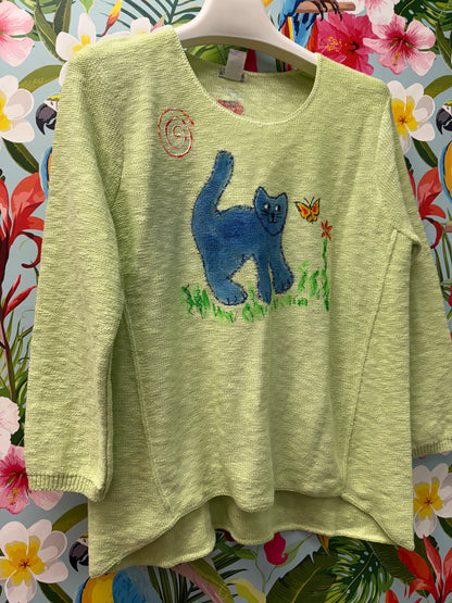 Rosamund Merrill Field of Dreams Cat Painted Sweater