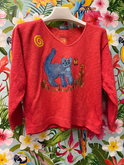 Rosamund Merrill Field of Dreams Cat Painted Sweater