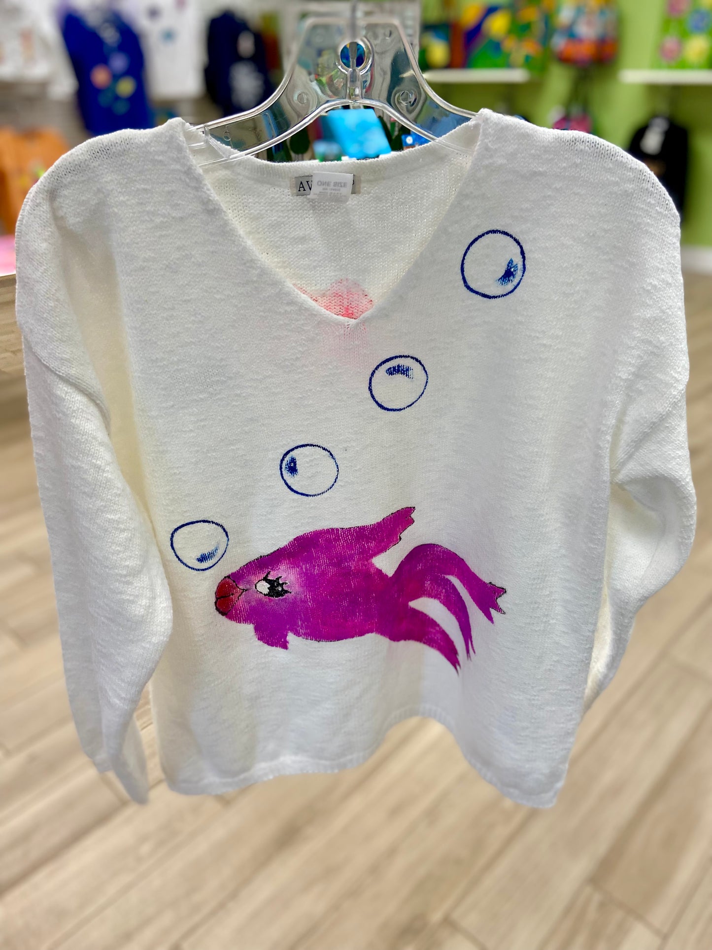 Rosamund Merrill Whimsical Fish Painted Sweater