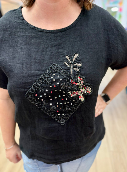 Bella Amore One Size Linen Sequin Top