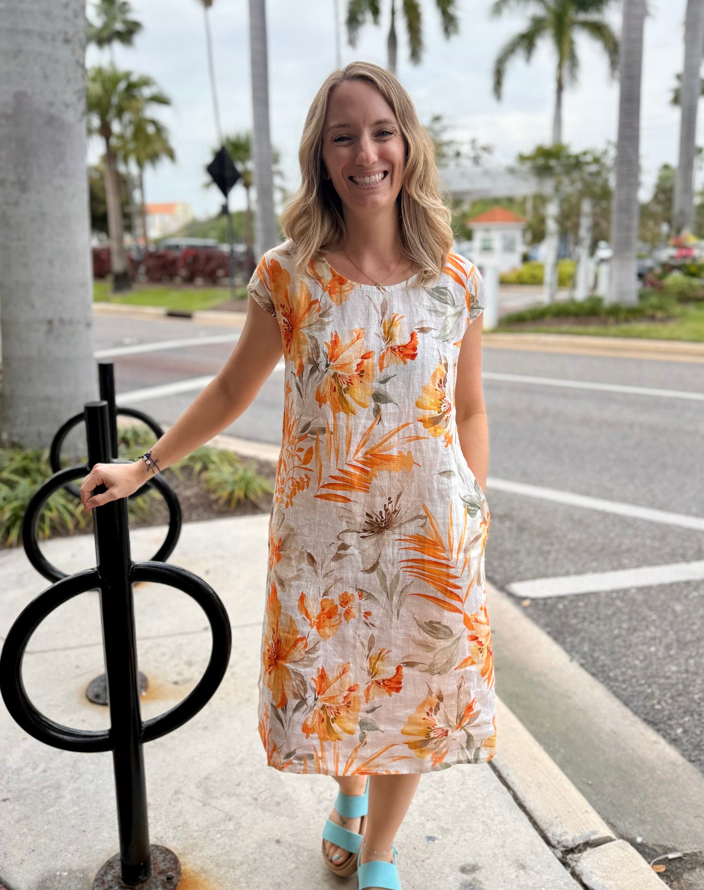 Spanner 226313	Orange Linen Print Dress
