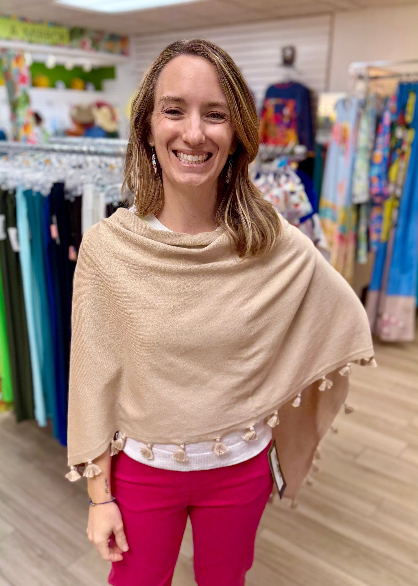 Alashan LSC833 Cotton & Cashmere Tassel Poncho Topper