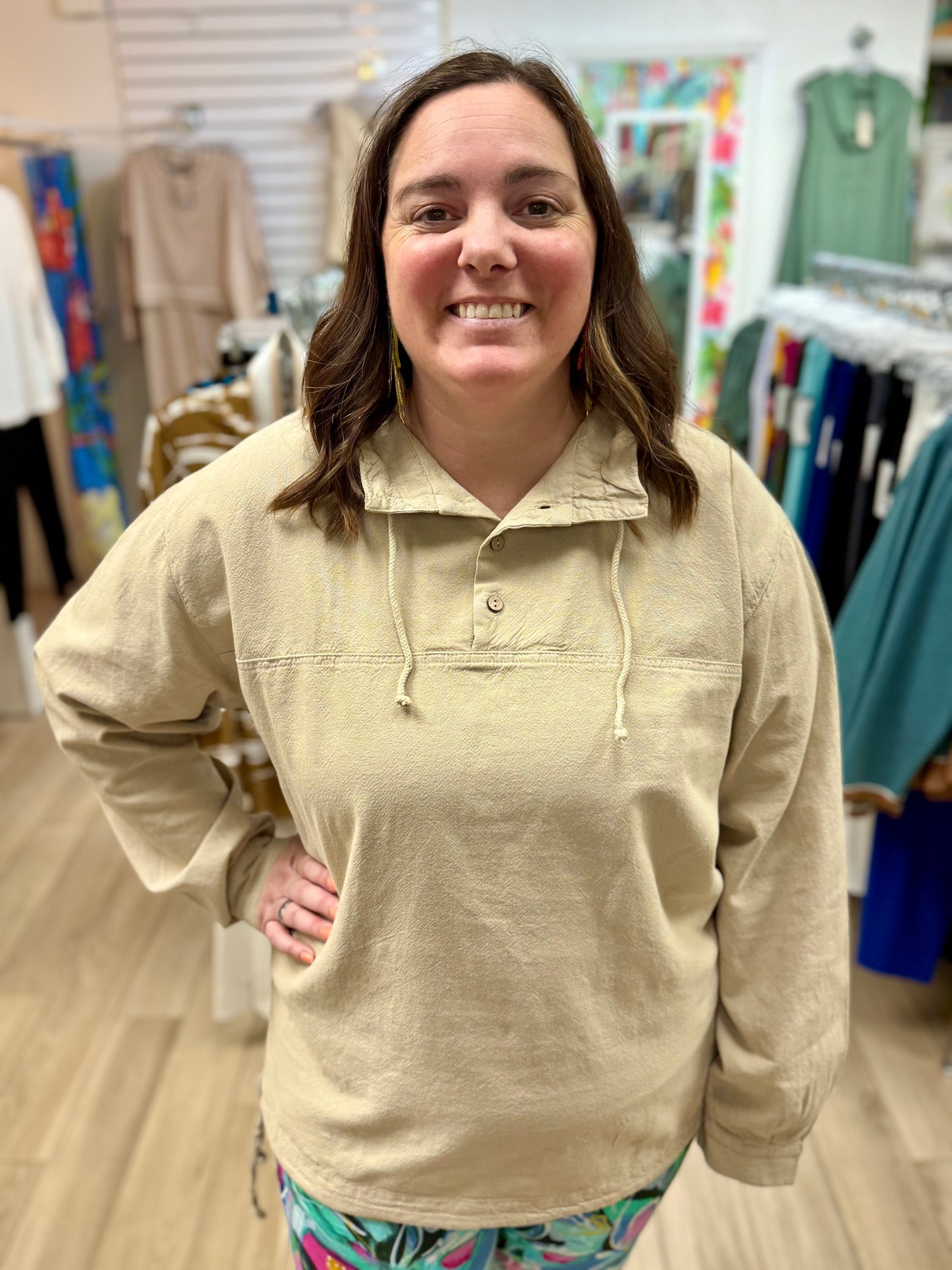 Cottonseed 740 Three Button Pullover Top