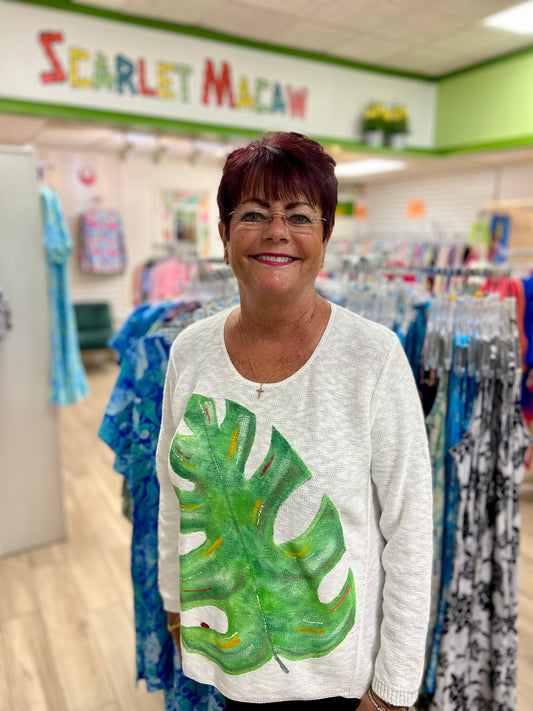 LisaLou Monstera Leaf Painted Sweater