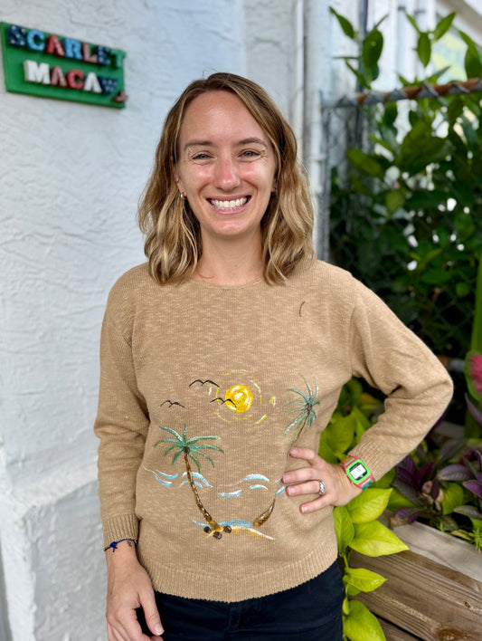 LisaLou Painted Palm Scene Sweater