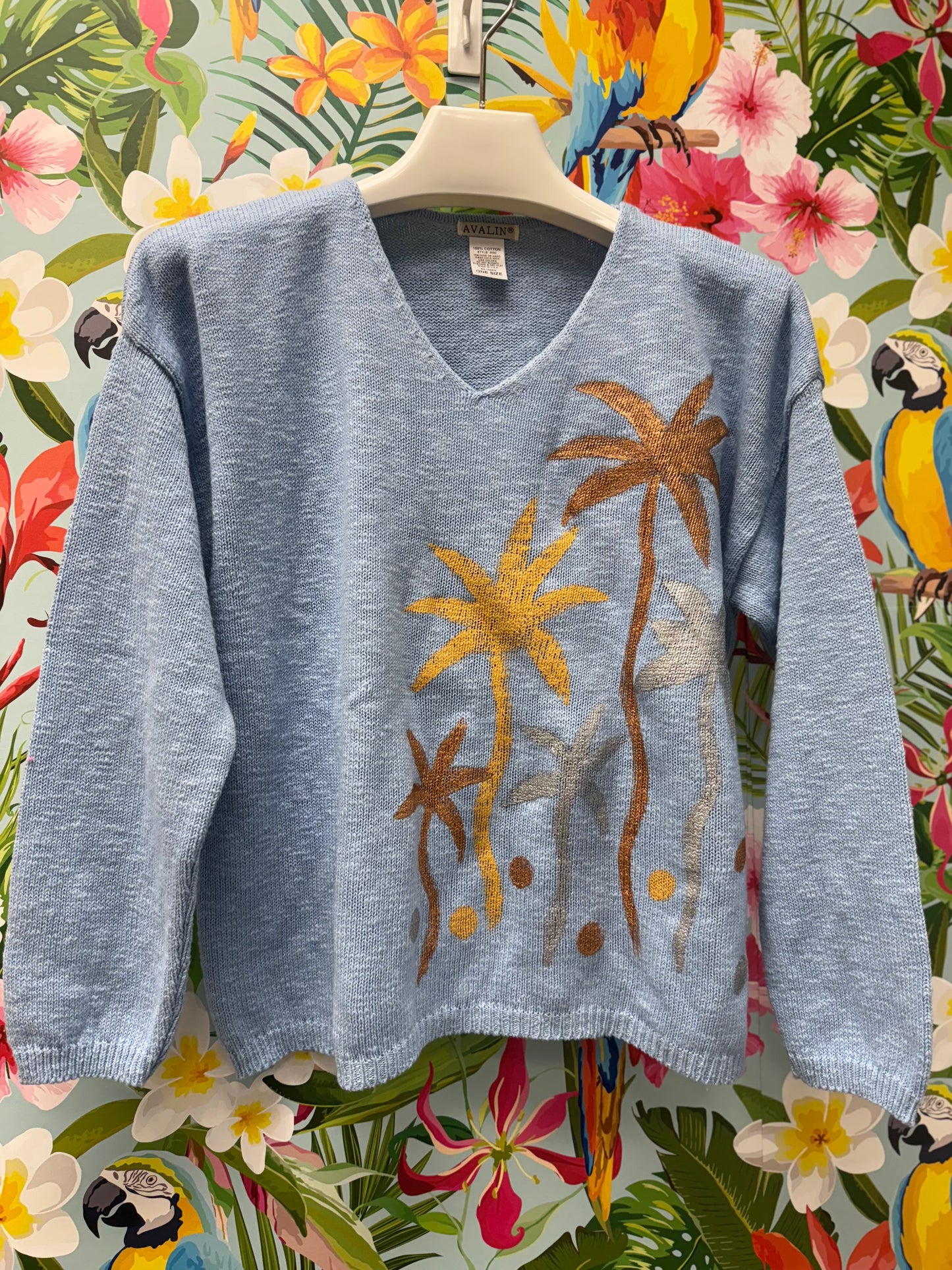 Peg Painted Blue Sky Palms Sweater