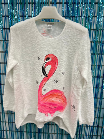 LisaLou Fancy Flamingo Painted Sweater