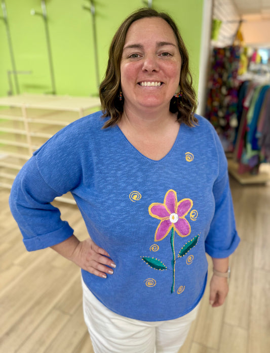Peg Painted Magenta Center Flower Sweater