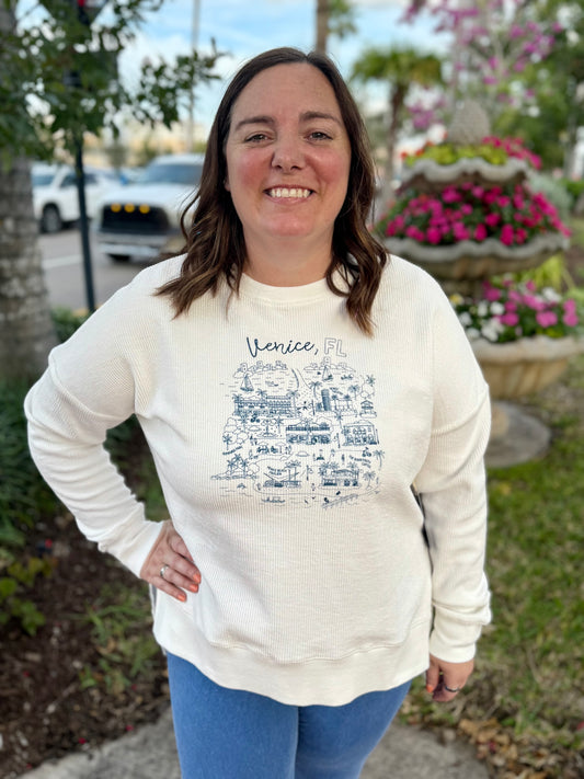 Boat House Venice Doodle Corded Pullover Top