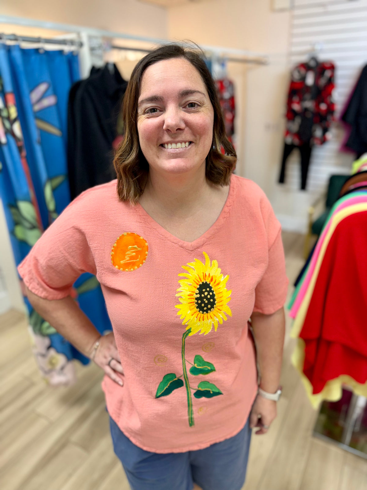 Peg Mary Painted Sunflower Top