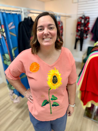 Peg Mary Painted Sunflower Top