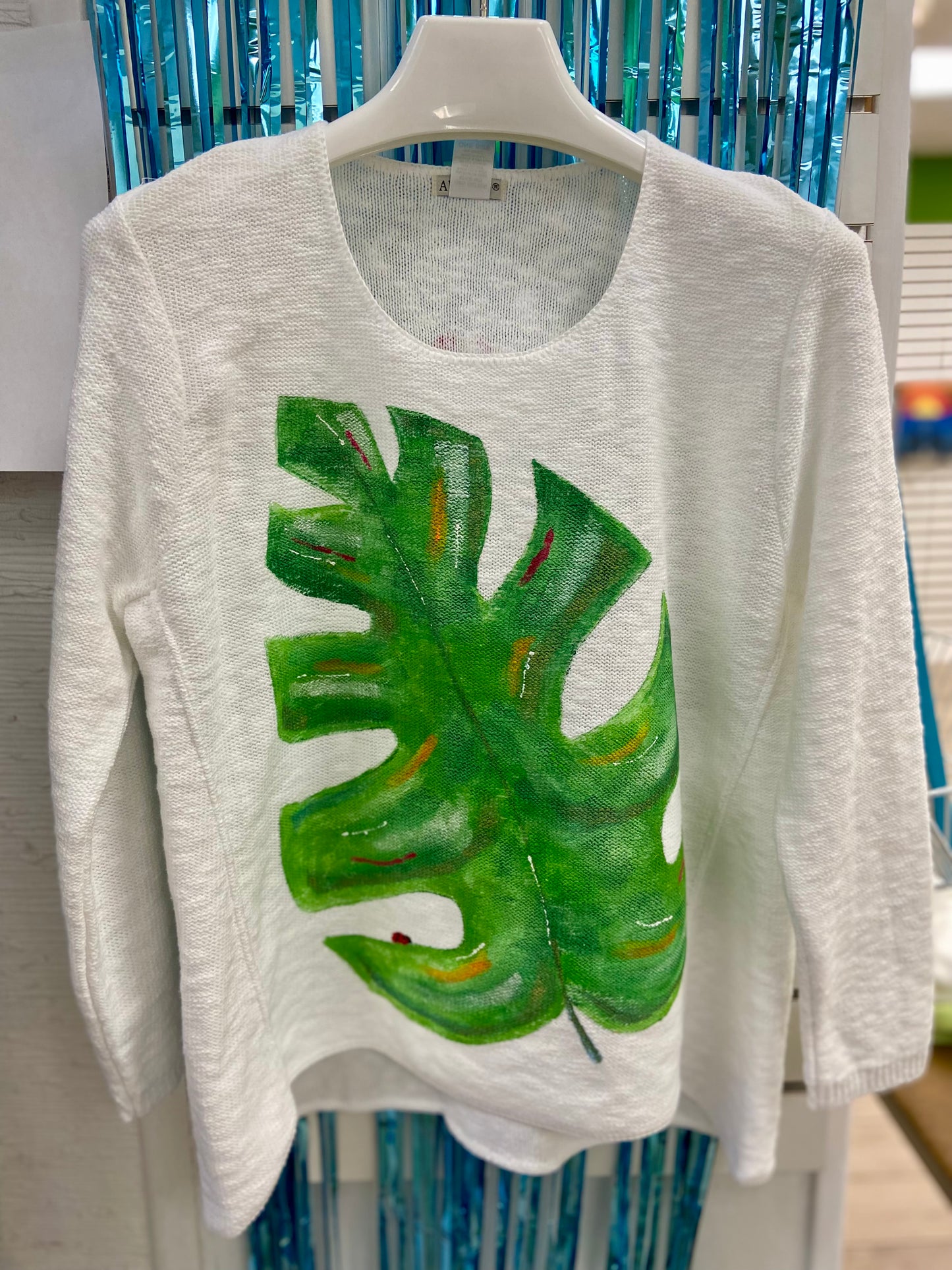 LisaLou Monstera Leaf Painted Sweater