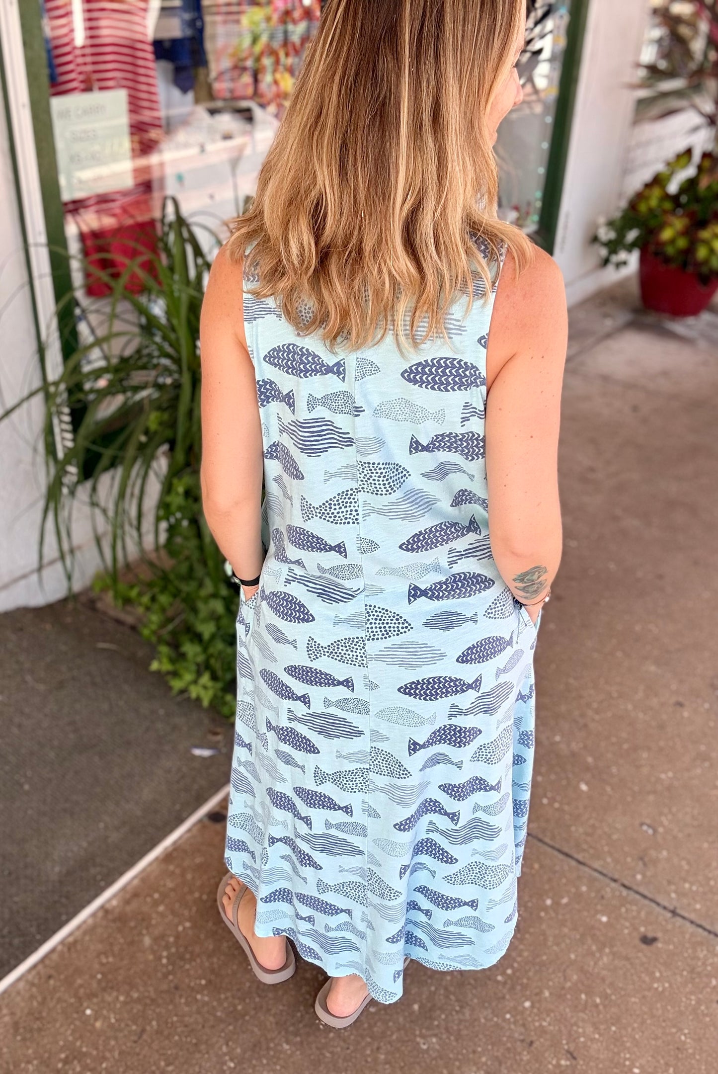 Cotton Lanai FY716 Fish Midi Dress