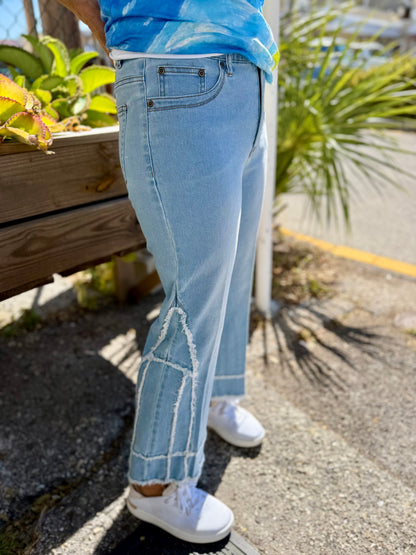 Slimsation M25708PM Side Fringe Crop Jean