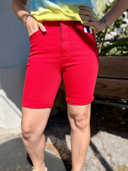 Judy Blue 150279 Red Denim Shorts