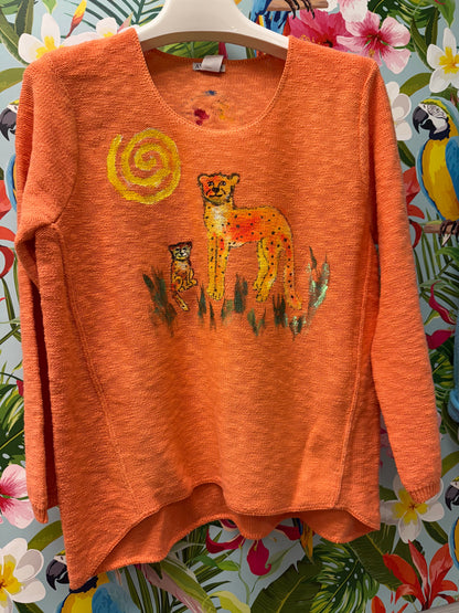 Rosamund Merrill Painted Cheetah Cats Sweater
