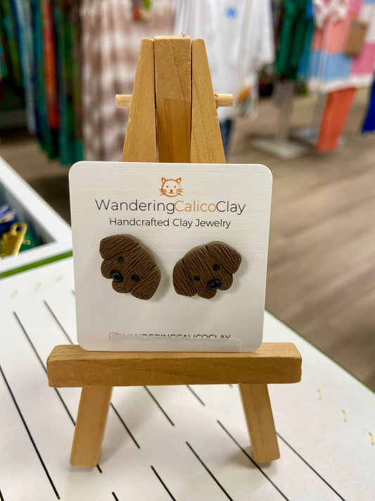 Wandering Calico Clay Dog Stud Earrings
