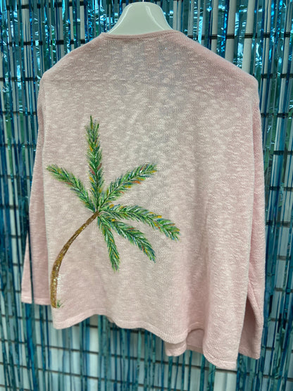 LisaLou Breezy Palm Tree Painted Sweater