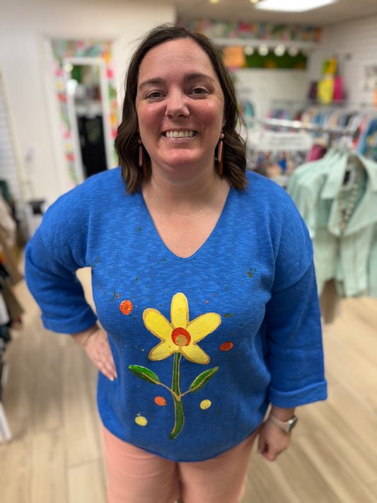 Peg Painted Sweater - Solo Yellow Flower