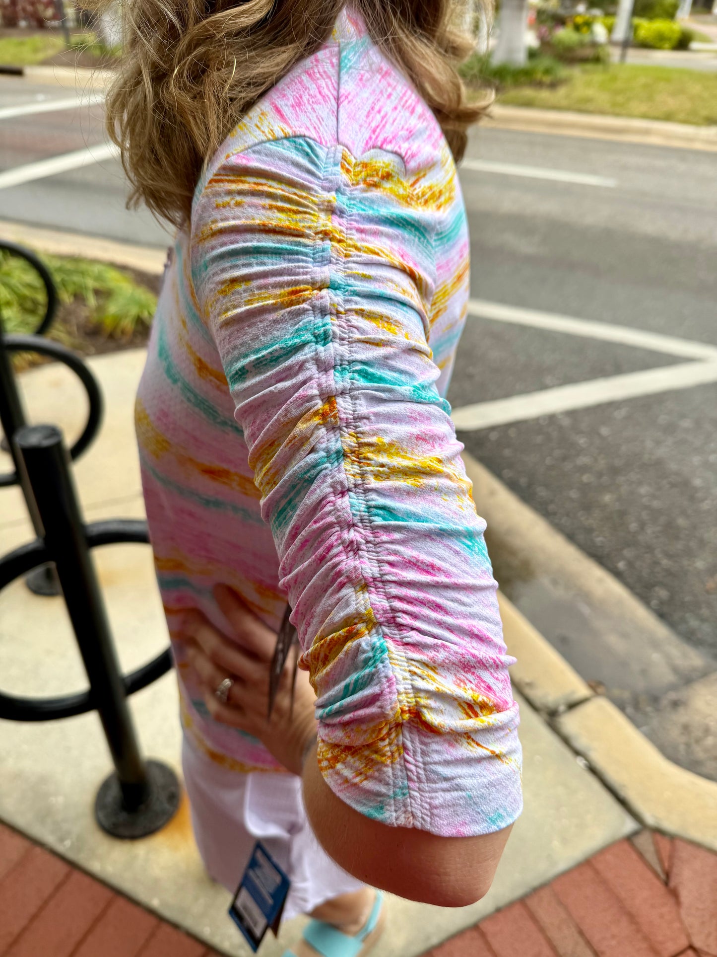 Ibkul 41000 UPF Ruched Arm Print Top