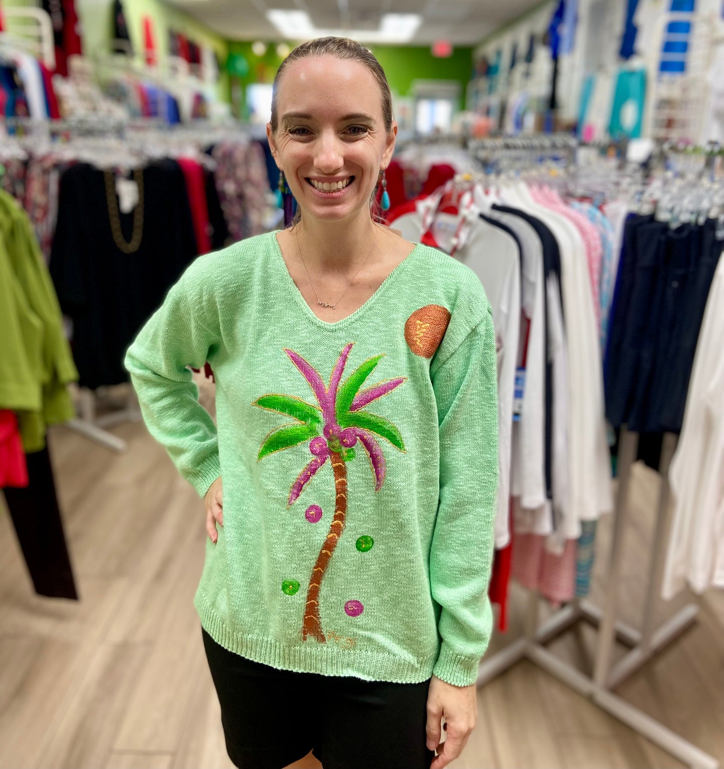 Peg Painted Colorful Palm Tree Sweater