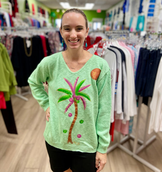 Peg Painted Colorful Palm Tree Sweater