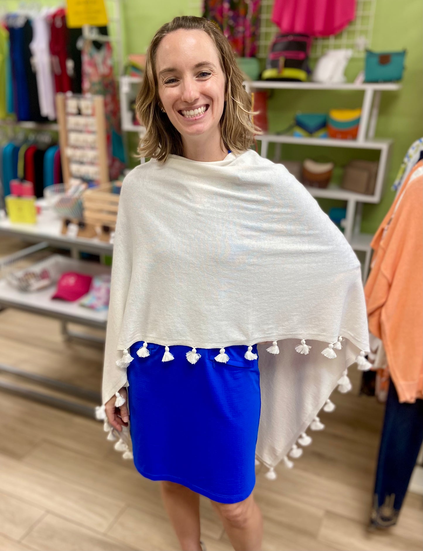 Alashan LSC833 Cotton & Cashmere Tassel Poncho Topper