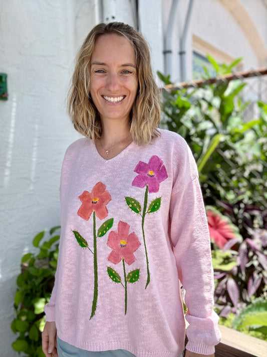 Peg Painted Sweater - Square Petals Trio