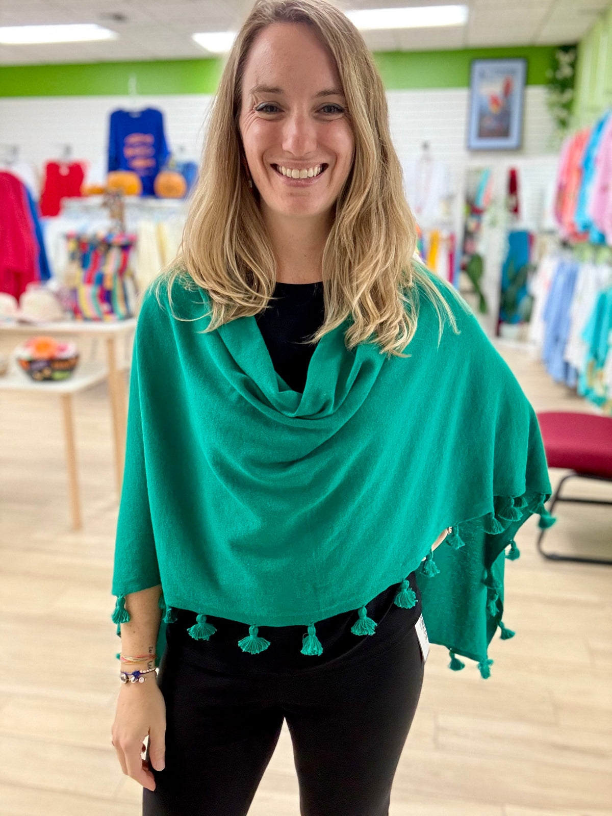 Alashan Cotton & Cashmere Tassel Poncho Topper