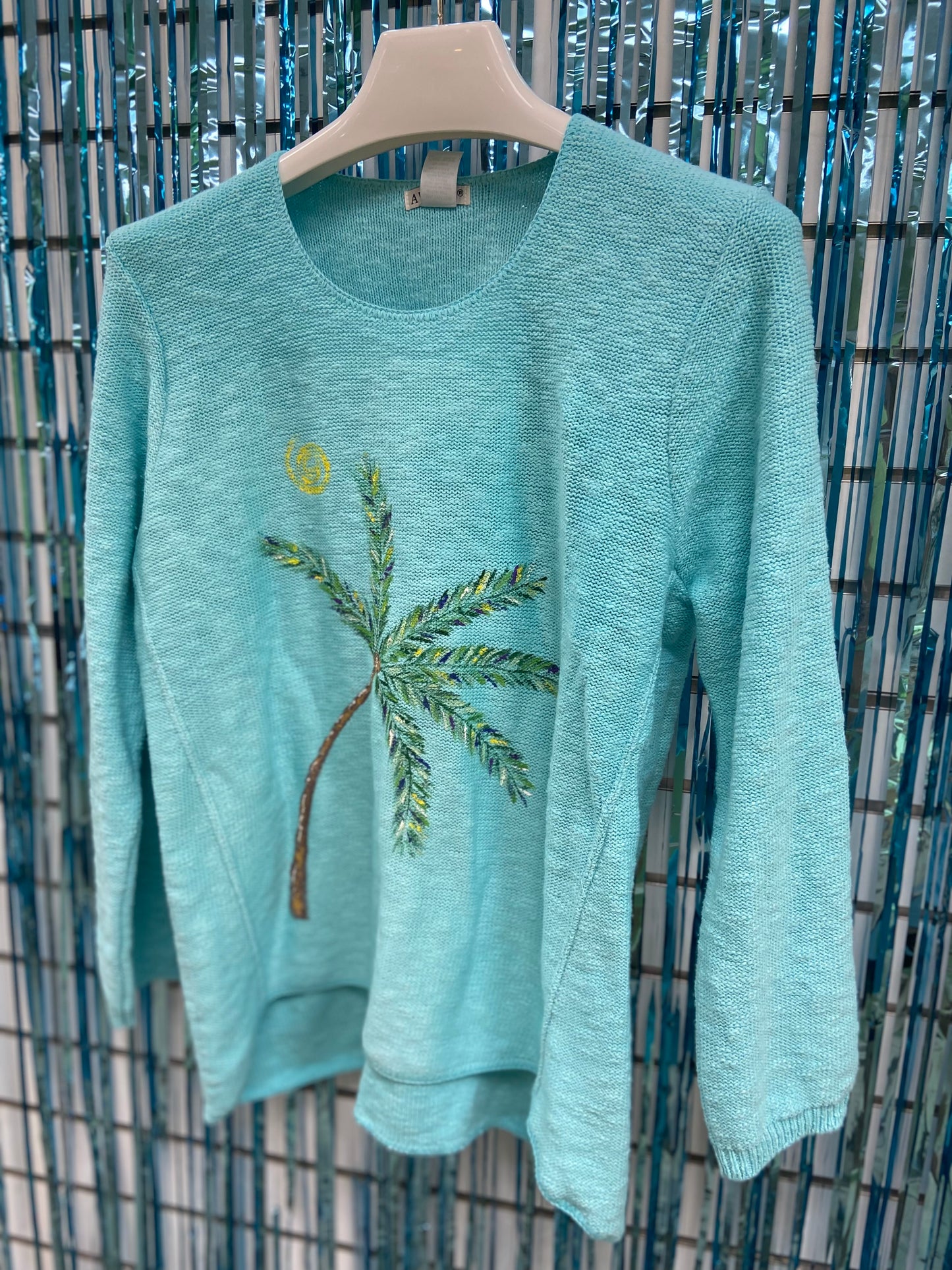 LisaLou Breezy Palm Tree Painted Sweater