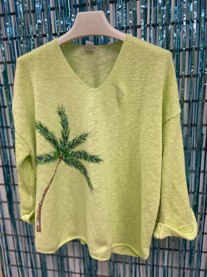 LisaLou Breezy Palm Tree Painted Sweater