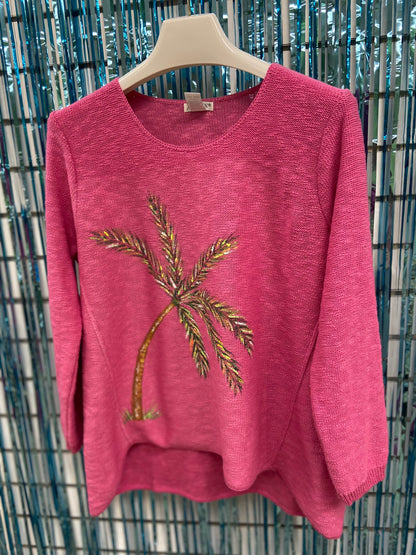 LisaLou Breezy Palm Tree Painted Sweater